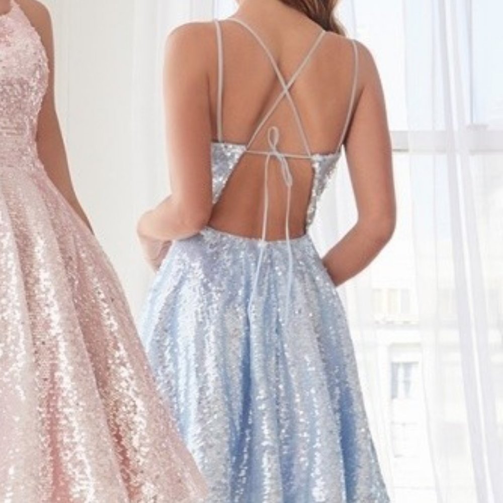 Sequined Straight Neck Evening Dress CDAM398 - Picture 5 of 5